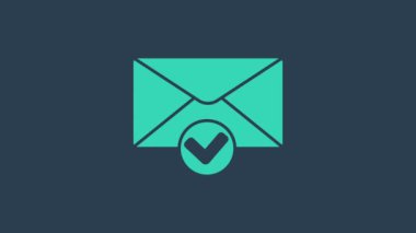 Turkuaz Zarf ve İşaretleme simgesi mavi arkaplanda izole edildi. Başarılı bir e-posta teslimatı, e-posta teslimatı. 4K Video hareketli grafik canlandırması