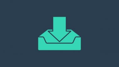 Turkuaz gelen kutusu simgesi mavi arkaplanda izole edildi. 4K Video hareketli grafik canlandırması