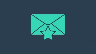 Mavi zemin üzerinde yıldız simgesi olan turkuaz zarf. Önemli bir e- posta, favori simgeye ekle. Başrolde mesaj var. 4K Video hareketli grafik canlandırması