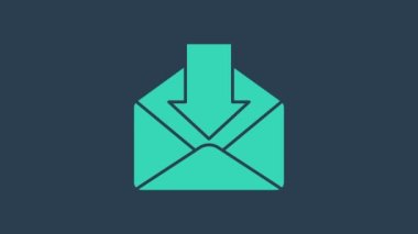 Turkuaz Zarf simgesi mavi arkaplanda izole edildi. Mesaj konsepti alındı. Yeni, e-posta gelen mesaj, SMS. Posta servisi. 4K Video hareketli grafik canlandırması