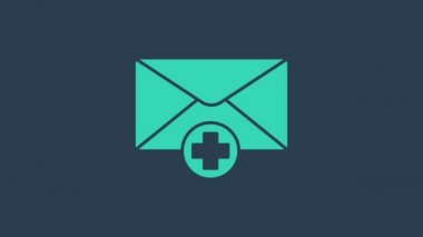 Turkuaz Zarf simgesi mavi arkaplanda izole edildi. Mesaj konsepti alındı. Yeni, e-posta gelen mesaj, SMS. Posta servisi. 4K Video hareketli grafik canlandırması