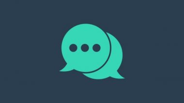 Turkuaz konuşma balonu sohbet simgesi mavi arkaplanda izole edildi. İleti simgesi. İletişim ya da yorum sohbet sembolü. 4K Video hareketli grafik canlandırması