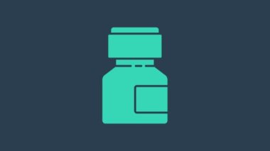 Turkuaz boya, guaj, kavanoz, mavi arka planda izole edilmiş boya ikonu. 4K Video hareketli grafik canlandırması