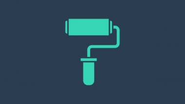 Turkuaz boya fırça ikonu mavi arkaplanda izole edildi. 4K Video hareketli grafik canlandırması