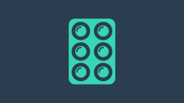 Turkuaz suluboya boyaları mavi arkaplanda izole edilmiş bir kutu simgesi. 4K Video hareketli grafik canlandırması