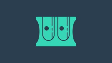 Mavi arkaplanda turkuaz kalem açacağı simgesi izole edildi. 4K Video hareketli grafik canlandırması