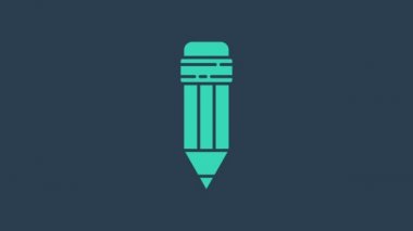 Mavi arkaplanda silgi simgesine sahip turkuaz kalem. Çizim ve eğitim araçları. Okul sembolü. 4K Video hareketli grafik canlandırması