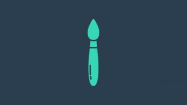 Mavi arkaplanda turkuaz boya fırçası simgesi izole edildi. 4K Video hareketli grafik canlandırması