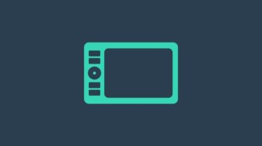 Mavi arkaplanda turkuaz grafik tablet simgesi izole edildi. 4K Video hareketli grafik canlandırması