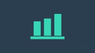 Turkuaz pasta grafiği ikonu mavi arkaplanda izole edildi. Diyagram çizelgesi. 4K Video hareketli grafik canlandırması