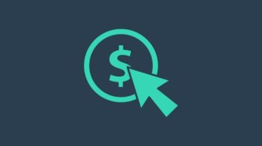 Mavi arkaplanda turkuaz imleç ve sikke simgesi izole edildi. Dolar ya da USD sembolü. Nakit bankacılık tabelası. 4K Video hareketli grafik canlandırması