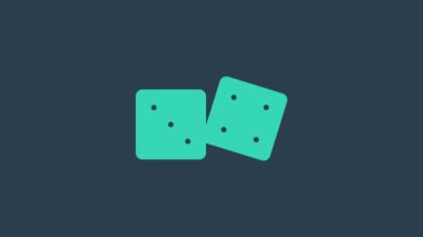 Turkuaz Oyun zar simgesi mavi arkaplanda izole edildi. Kumarhane kumarı. 4K Video hareketli grafik canlandırması