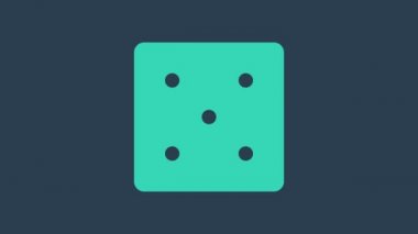 Turkuaz Oyun zar simgesi mavi arkaplanda izole edildi. Kumarhane kumarı. 4K Video hareketli grafik canlandırması