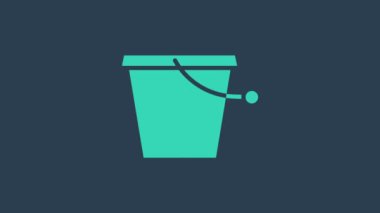 Mavi arkaplanda turkuaz kova simgesi izole edildi. 4K Video hareketli grafik canlandırması