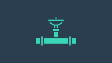 Turkuaz Endüstrisi metalik boru ve kapakçık ikonu mavi arka planda izole edildi. 4K Video hareketli grafik canlandırması