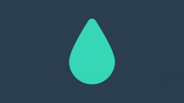 Turkuaz su bırakma simgesi mavi arkaplanda izole edildi. 4K Video hareketli grafik canlandırması