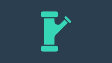 Turkuaz Endüstrisi metalik boru ikonu mavi arka planda izole edildi. Tesisat boru hattının farklı şekillerde parçaları. 4K Video hareketli grafik canlandırması