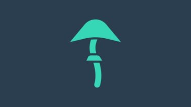 Turkuaz Psilocybin mantar ikonu mavi arkaplanda izole edildi. Psikedelik halüsinasyon. 4K Video hareketli grafik canlandırması