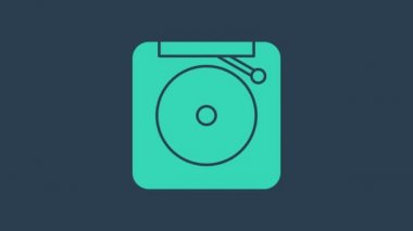 Turkuaz alarm zili simgesi mavi arkaplanda izole edildi. Yangın alarmı. Servis zili, el zili işareti, uyarı sembolü. 4K Video hareketli grafik canlandırması