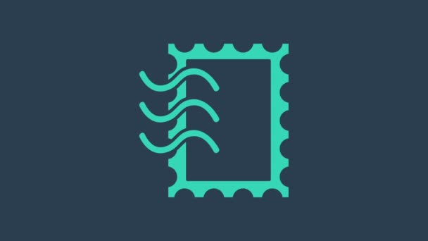 Turchese icona timbro postale isolato su sfondo blu. Animazione grafica 4K Video motion — Video Stock