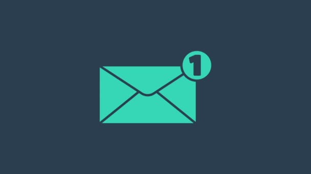 Türkis Umschlag-Symbol isoliert auf blauem Hintergrund. Konzept der empfangenen Botschaft. Neu, eingehende E-Mails, SMS. Postzustelldienst. 4K Video Motion Grafik Animation — Stockvideo