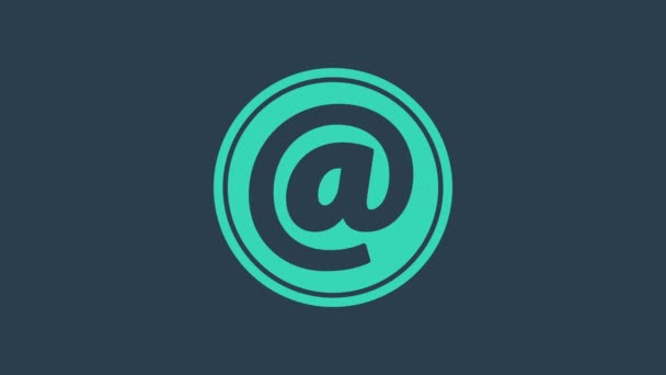 Бірюзова пошта та ікона електронної пошти ізольовані на синьому фоні. Знаменитий символ електронної пошти. Знак електронного повідомлення. 4K Відеографічна анімація — стокове відео