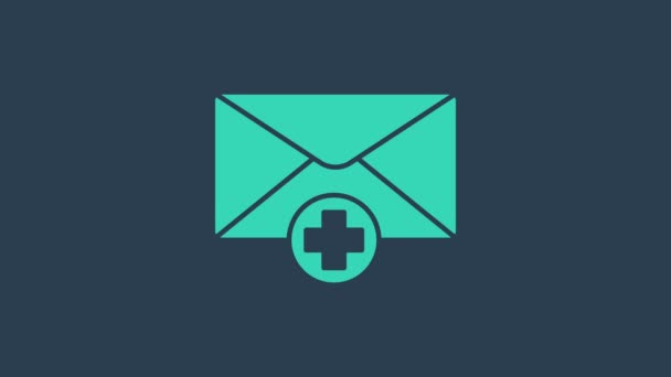 Turkoois Envelop pictogram geïsoleerd op blauwe achtergrond. Ontvangen bericht concept. Nieuw, e-mail inkomend bericht, sms. Postbezorging. 4K Video motion grafische animatie — Stockvideo