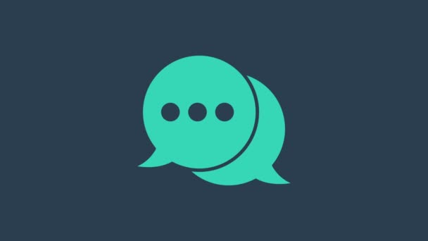 Turquoise Speech bubble chat icon isolated on blue background. Message icon. Communication or comment chat symbol. 4K Video motion graphic animation — Stock Video