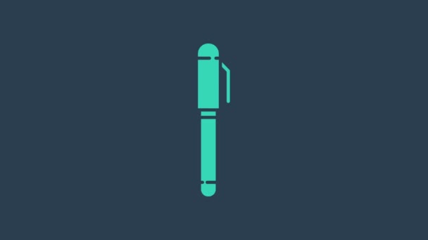 Icono de Turquoise Pen aislado sobre fondo azul. Animación gráfica de vídeo 4K — Vídeos de Stock