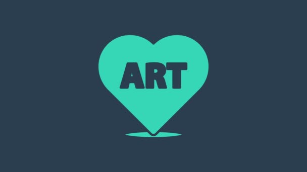 Turkusowe Serce z ikoną sztuki tekstowej na niebieskim tle. 4K Animacja graficzna ruchu wideo — Wideo stockowe