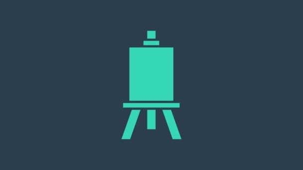 Caballete de madera turquesa o icono de tablas de arte de pintura aislado sobre fondo azul. Animación gráfica de vídeo 4K — Vídeos de Stock