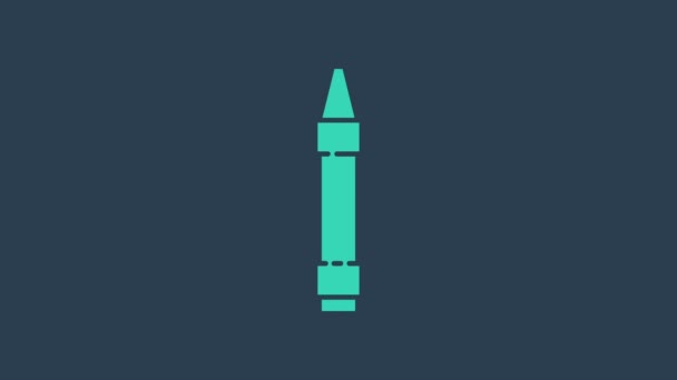 Cera turquesa lápices de colores para dibujar icono aislado sobre fondo azul. Animación gráfica de vídeo 4K — Vídeo de stock