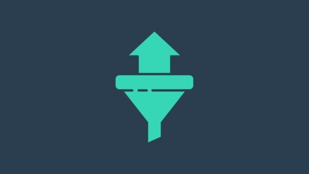 绿松石销售漏斗与箭头营销和创业业务图标隔离蓝色背景.Infographic模板。4K视频运动图形动画 — 图库视频影像