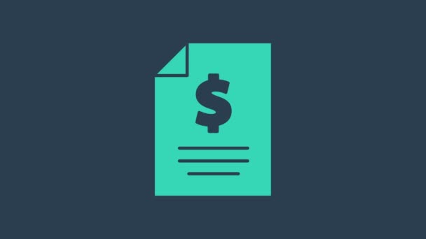 Бирюзовый контракт иконка денег изолированы на синем фоне. Банковский документ долларовый файл финансирует денежную страницу. Видеографическая анимация 4K — стоковое видео