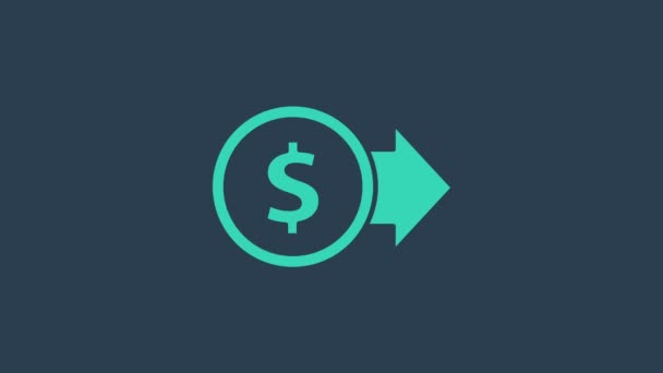 Moeda turquesa dinheiro com símbolo de dólar ícone isolado no fundo azul. Sinal de moeda bancária. Símbolo. Animação gráfica em movimento de vídeo 4K — Vídeo de Stock