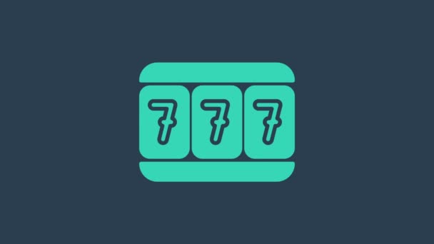 Turchese Slot machine con fortunato sette jackpot icona isolato su sfondo blu. Animazione grafica 4K Video motion — Video Stock