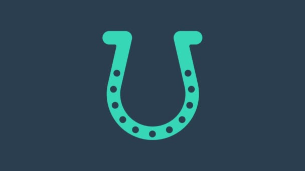 Icona a ferro di cavallo turchese isolata su sfondo blu. Animazione grafica 4K Video motion — Video Stock
