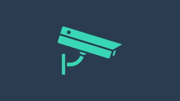Tyrkysová ikona bezpečnostní kamery izolovaná na modrém pozadí. Grafická animace pohybu videa 4K — Stock video