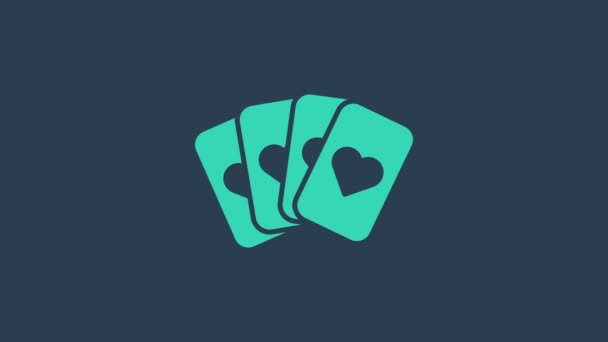 Turquesa Deck of playing cards icono aislado sobre fondo azul. Juego de casino. Animación gráfica de vídeo 4K — Vídeos de Stock