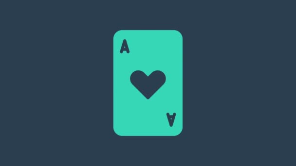 Turquoise Playing card with heart symbol icon isolated on blue background. Casino gambling. 4K Video motion graphic animation — Stock Video