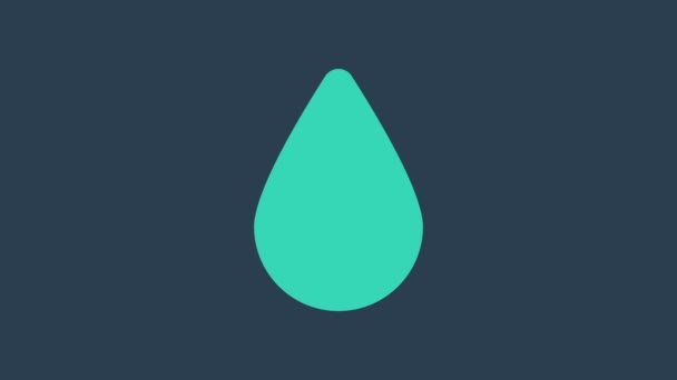 Tyrkysová Vodní kapka ikona izolované na modrém pozadí. Grafická animace pohybu videa 4K — Stock video