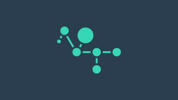 Turkos Cannabis molekyl ikon isolerad på blå bakgrund. Cannabidiol molekylära strukturer, THC och CBD formel. Marijuana eller cannabis. 4K Video motion grafisk animation — Stockvideo