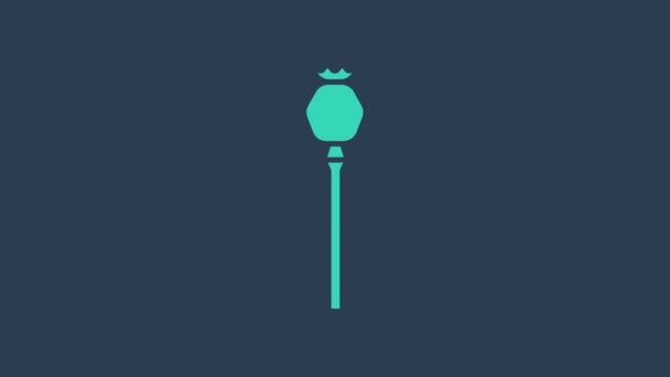Бірюзова ікона маку Opium ізольована на синьому фоні. 4K Відеографічна анімація — стокове відео