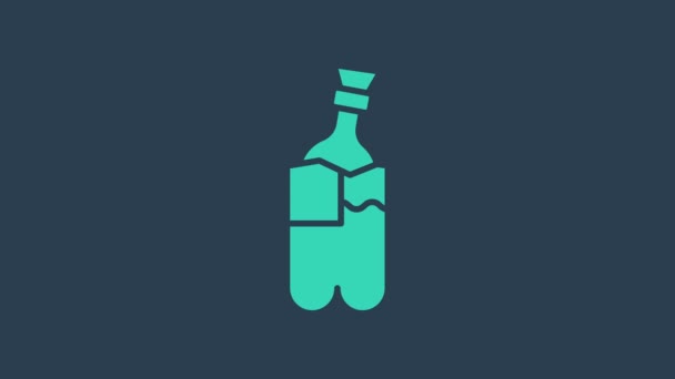 Бирюзовый стеклянный бонг для курения марихуаны или марихуаны икона изолированы на синем фоне. Видеографическая анимация 4K — стоковое видео