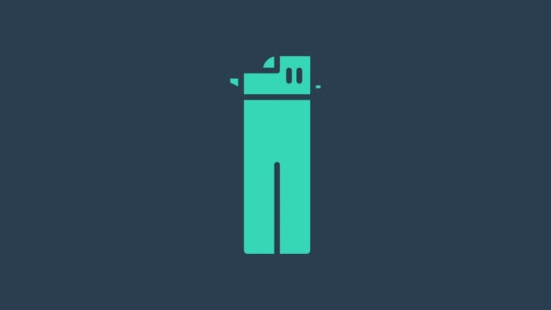 Icono del encendedor turquesa aislado sobre fondo azul. Animación gráfica de vídeo 4K — Vídeo de stock
