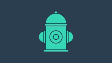 Turkuaz yangın musluğu simgesi mavi arkaplanda izole edildi. 4K Video hareketli grafik canlandırması