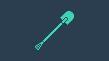 Mavi arka planda izole edilmiş turkuaz ateş küreği ikonu. Yangın koruma ekipmanları. İtfaiyeciler için ekipman. 4K Video hareketli grafik canlandırması