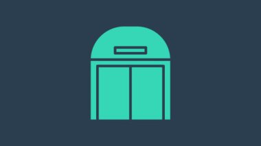 Turkuaz Uçak hangarı simgesi mavi arka planda izole edildi. 4K Video hareketli grafik canlandırması