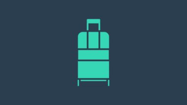 Seyahat simgesi için turkuaz bavul mavi arkaplanda izole edildi. Seyahat bagaj tabelası. Seyahat bagaj ikonu. 4K Video hareketli grafik canlandırması