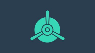 Turkuaz Uçak pervane simgesi mavi arkaplanda izole edildi. Klasik uçak pervanesi. 4K Video hareketli grafik canlandırması